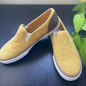 EUC Margaritaville yellow suede slip ons. Size 6.